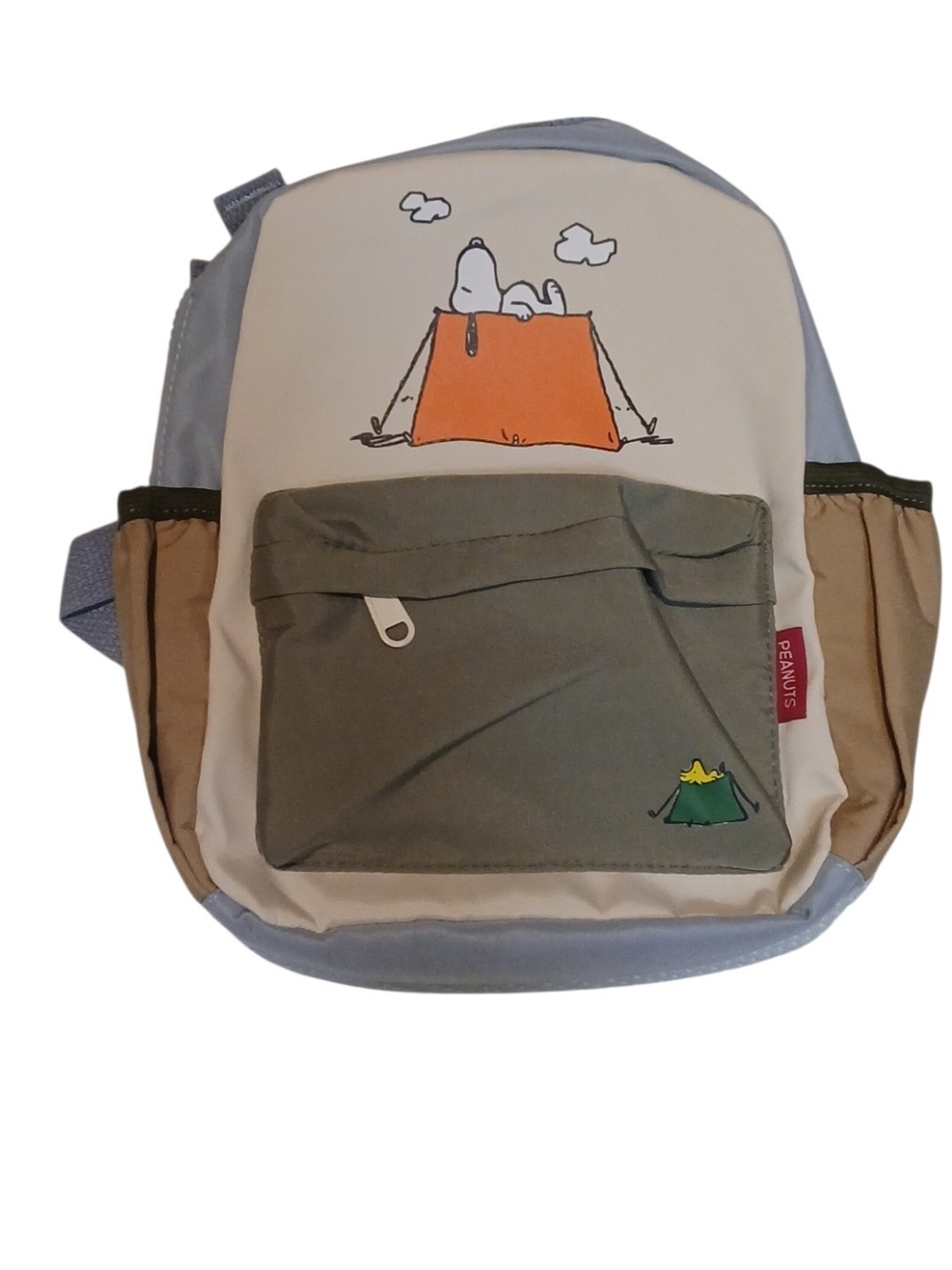 Peanuts -2026 Khaki Colored Snoopy & Woodstock Backpack, Zippered Front Pocket - Picture 8 of 12